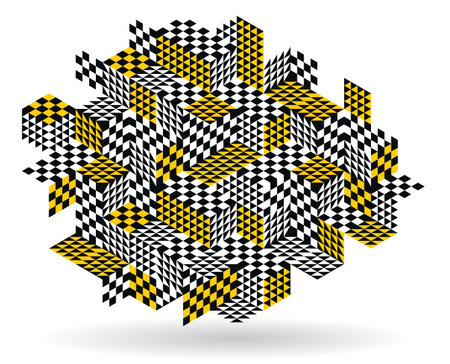 Isometric 3D cubes vector abstract geometric background, yellow abstraction art architecture city theme, cubic shapes and forms buildings composition lowpoly style.のイラスト素材