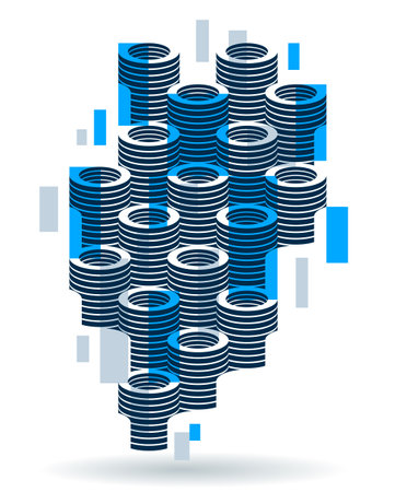 Cylinders pattern vector abstract 3D isometric background, geometric wallpaper with rhythmic structure, construction theme, creative design.のイラスト素材