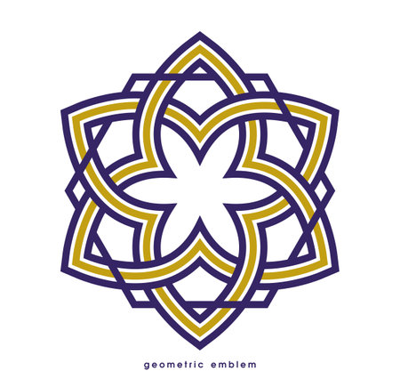 Abstract geometric flower vector symbol isolated on white, line art geometrical shape emblem or icon, best for boutique or cosmetic or hotel or spa or jewelry logo.のイラスト素材