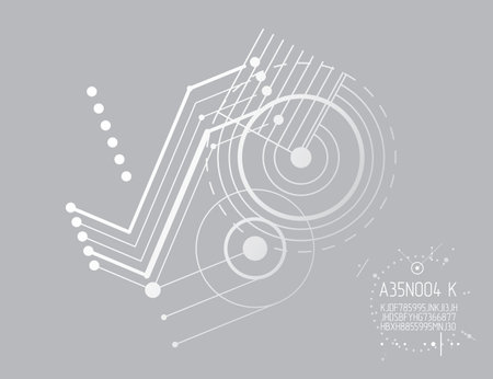 Mechanical scheme, vector engineering drawing with circles and lines. Technical plan can be used in web design and as wallpaper or background. Art graphic illustration.のイラスト素材