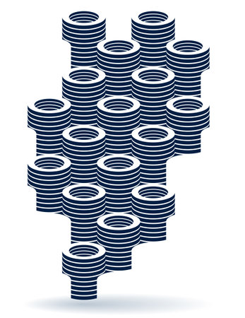Abstract modern architecture vector geometric background, 3D isometric pattern with cylinders, tubes and pipes rhythmic optical art.のイラスト素材