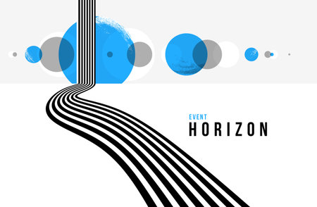 Linear composition vector road to horizon, abstract background with lines in 3D perspective, optical illusion op art, black and blue colors.のイラスト素材