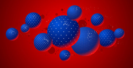 Colorful dotted spheres vector illustration, abstract background with beautiful balls with dots, 3D globes design concept art.のイラスト素材