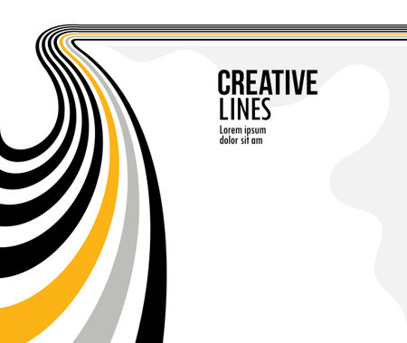 Future lines in 3D perspective vector abstract background, black and yellow linear composition, optical illusion op art.のイラスト素材