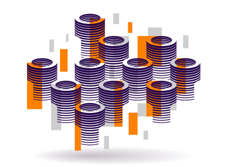 Cylinders pattern vector abstract 3D isometric background, geometric wallpaper with rhythmic structure, construction theme, creative design.のイラスト素材