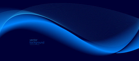 Smooth flow of wavy shape with gradient vector abstract background, dark blue design curve line energy motion, relaxing music sound or technology.のイラスト素材