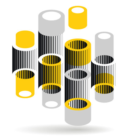Abstract modern architecture vector geometric background, 3D isometric pattern with cylinders, tubes and pipes rhythmic optical art.のイラスト素材