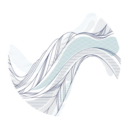 Oriental Japanese style vector abstract illustration in a shape of circle, background in Asian traditional style, wavy shapes and mountains terrain, runny like sea lines.のイラスト素材