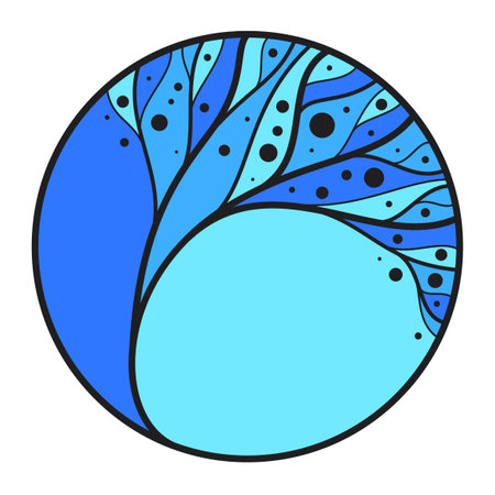 Stylish vector floral monogram isolated, graphic design leaves logo or emblem in a shape of circle, template for boutique or hotel or salon logo, classical style linear element.のイラスト素材