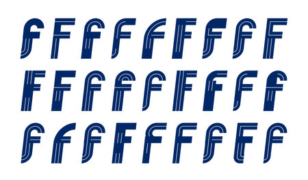 Letter f logo elements set, vector trendy retro initial, geometric monogram design symbol F.のイラスト素材