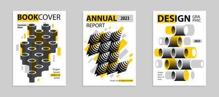 Abstract vector covers and posters with 3D isometric cubes blocks, geometric construction with blocks shapes and forms, print advertisement, magazine or book.のイラスト素材