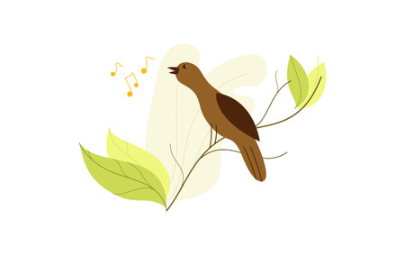 Cute bird singing on a branch vector illustration.のイラスト素材