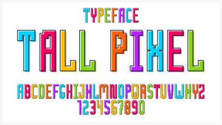 Child constructor colorful minimal square vector font, letters and numbers alphabet in toy style, multicolored geometric simplistic typography.のイラスト素材