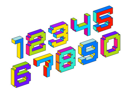 Child constructor colorful minimal 3D square vector numbers, dimensional cubic numerals and numbers...