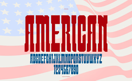 Bold massive condensed vector geometric font for logo creation, tall wild west American style typeface for posters and headlines, western typography like saloon or western typing.のイラスト素材