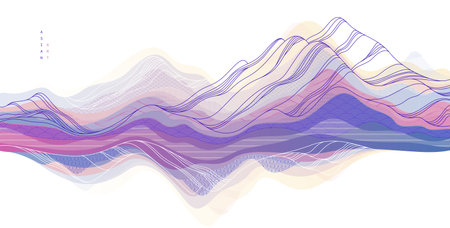 Oriental Japanese style vector abstract illustration, background in Asian traditional style, wavy shapes and mountains terrain, runny like sea lines.のイラスト素材