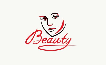 Emblem for a beauty studio or cosmetology clinic or cosmetics brand, vector illustration of a beauty woman face with Beauty work handwritten lettering, classic style logo.のイラスト素材