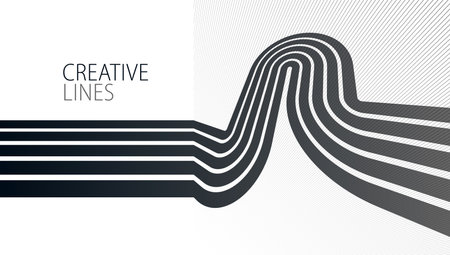 3D black and white lines in perspective abstract vector background, linear perspective illustration op art.のイラスト素材