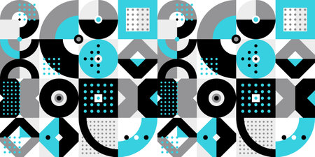 Seamless vector abstract background in blue color, geometric seamless pattern, tiling endless wallpaper with geometrical shapes structure.のイラスト素材