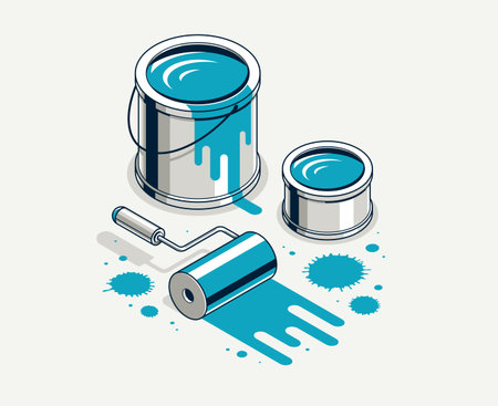 Painting walls interior vector 3D isometric illustration, diy renovation, residential flat renovate, apartment or house interior decoration.のイラスト素材