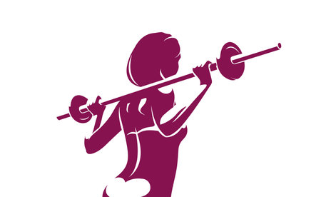 Young attractive woman with perfect muscular body training with a barbell vector illustration isolated, sport exercises active lifestyle.のイラスト素材