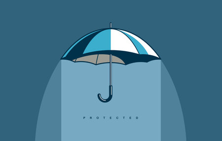 Umbrella protection concept poster, vector parasol icon style illustration, safety metaphor, safe space under umbrella.のイラスト素材