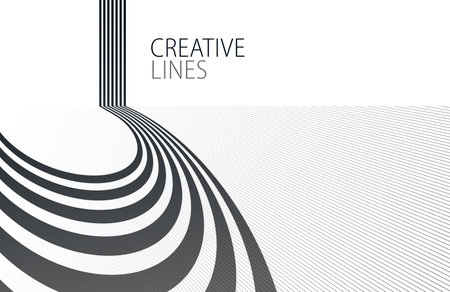 3D black and white lines in perspective abstract vector background, linear perspective illustration op art, road to horizon.のイラスト素材
