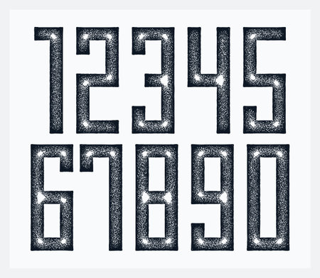 Minimal geometric cyberpunk numbers, vector numerals in geometry minimalist square style, future technology simple urban numbers.のイラスト素材