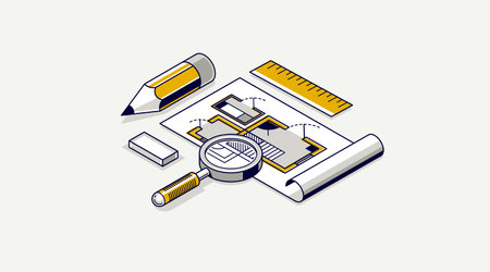 Architectural engineering concept, construction plan in creation progress, blueprint technical plan...