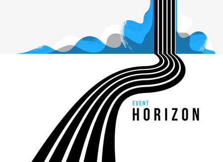 3D black and white lines in perspective with blue elements abstract vector background, linear perspective illustration op art, road to horizon.のイラスト素材