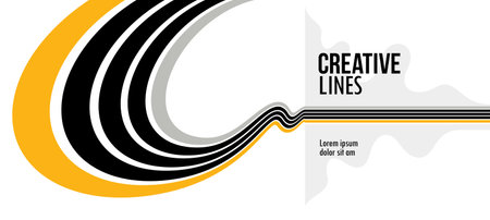 Future lines in 3D perspective vector abstract background, black and yellow linear composition, optical illusion op art.のイラスト素材