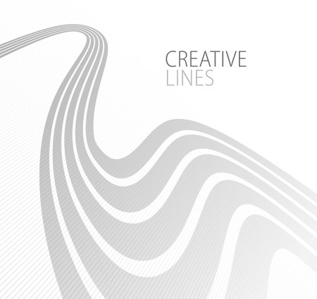 Lines in perspective vector abstract background in light gray and white monochrome, 3D dimensional stripes with smooth gradient and wavy motion.のイラスト素材