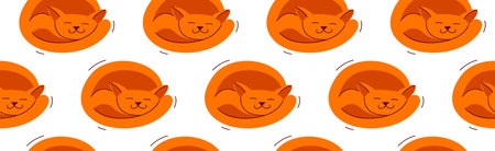 Funny cartoon cats sleeping seamless vector textile background pattern, asleep wallpaper or bedclothes for children, childish illustration image.のイラスト素材