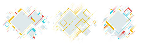 Artistic colorful frames set with different elements isolated over white, vector abstract...