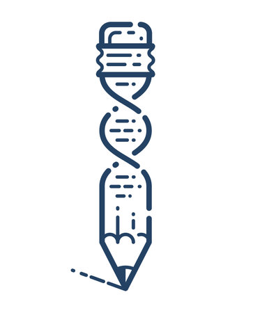 Pencil with DNA strand vector simple linear icon, science biotechnology line art symbol, biology research and solutions.のイラスト素材