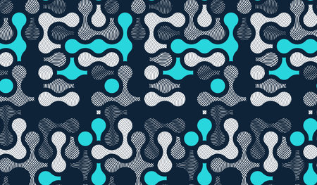 Molecules seamless pattern, vector geometric trippy abstract background, fluid like shapes dynamic...