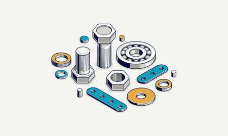 Mechanical engineering concept, gears and cogs composition isometric 3D vector illustration, cogwheels system technology and technics machinery engine.のイラスト素材