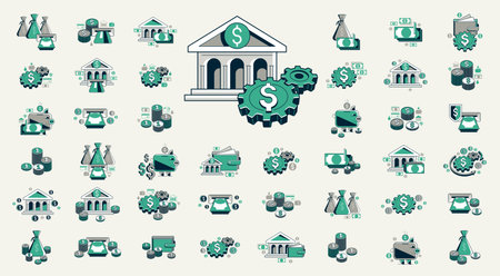 Business and finance vector icons set, financial and economy theme detailed icons that can be used as an illustration, money theme.のイラスト素材