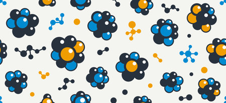 Molecules seamless background, vector tiling endless repeat pattern with different molecules,...