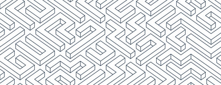 3D labyrinth seamless pattern, vector abstract background of isometric maze wallpaper, geometric blocks creative concept, cubic rebus.のイラスト素材