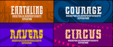 Vintage fonts vector set, collection of retro style alphabet typefaces, bold and strong serif typesets, useful for logo creation, poster display letters.のイラスト素材