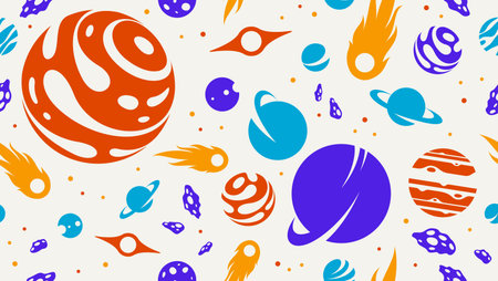 Space seamless background, vector planets and comets flying in cosmos endless wallpaper, astronomy...