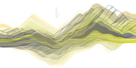 Nature art oriental Japanese style vector abstract background, mountains terrain landscape, scenic...