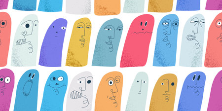 Funny weird ghosts seamless background, vector nasty cartoon characters tiling wallpaper, elements...