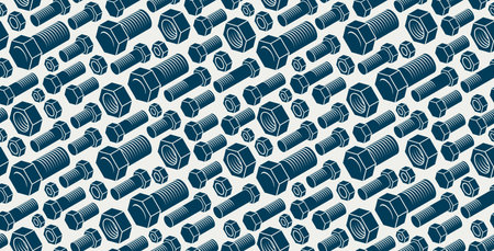 Different size bolts and nuts seamless background, vector repair and maintenance endless wallpaper,...