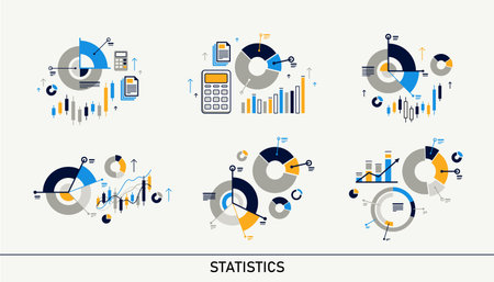 Abstract statistics infographics vector set, market trade diagrams and charts, data analysis report, presentation.のイラスト素材