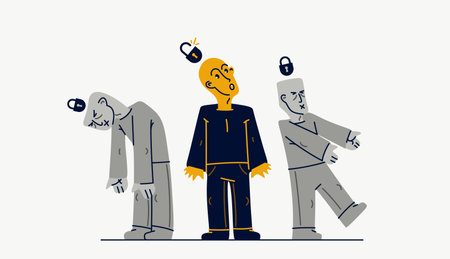 Matrix mind control and totalitarian society and state and one person has freed from control, psychological and social cultural matrix and liberation and nonconformist.のイラスト素材