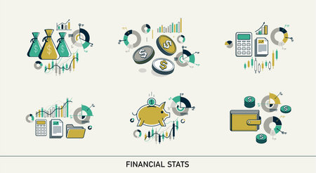 Financial statistics detailed illustrations vector bundle, abstract finance stats business and money set, stock trade analysis.のイラスト素材