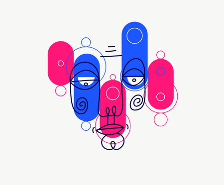 Abstract face vector art, illustration of face stylized artistic style, human abstraction art, surreal and bizarre portrait.のイラスト素材