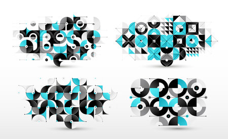 Abstract Bauhaus style graphic design set, vector background with geometric elements pattern, stylish modern geometry motif, wallpaper art collection.のイラスト素材